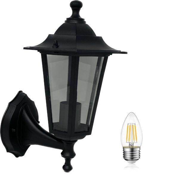 Extrastar Outdoor Wall Lantern Garden light Black IP44 (6W filament candle bulb included)