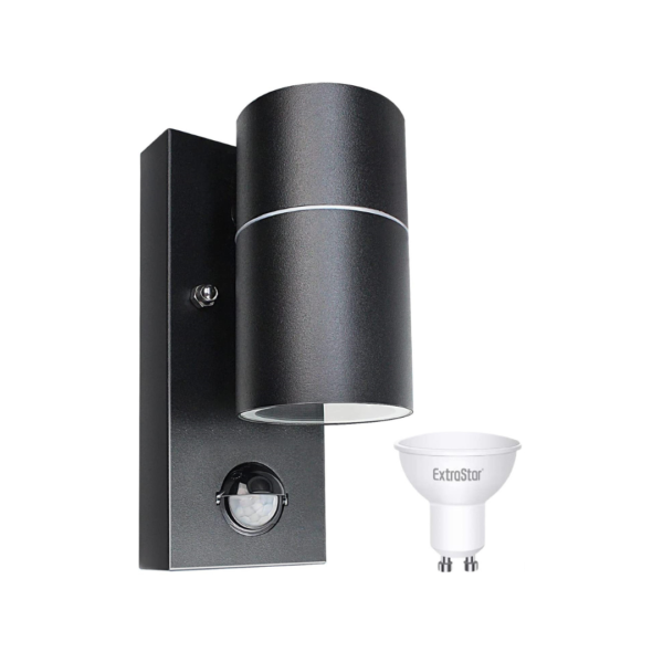 Extrastar Outdoor PIR Sensor Down Wall light Black IP44 (GU10 6W included)