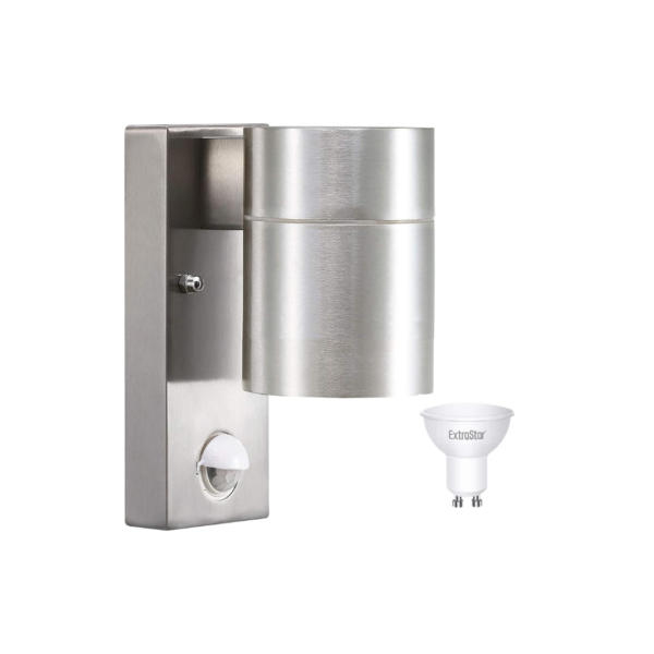 Extrastar Outdoor PIR Sensor Down Wall light Stainless Steel IP44 (GU10 6W included)