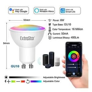 WiFi Smart Bulb GU10 6W, Work with Alexa and Google Home, Colour