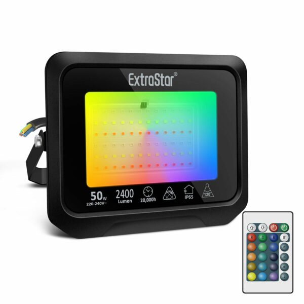 50W RGB LED Floodlight, 16 Colours, IP65
